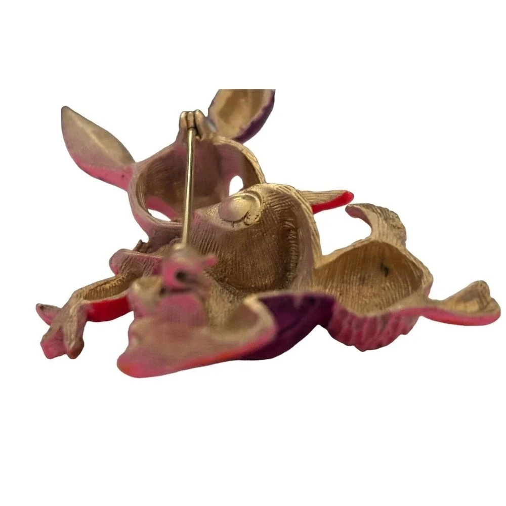 Hattie Carnegie Rabbit Brooch Whimsical Pin Pink Enamel Bunny Rabbit Unsigned